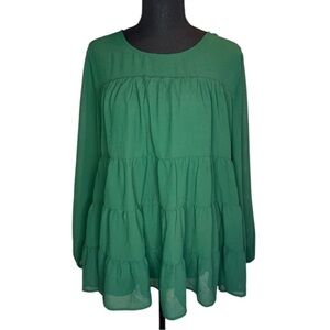 JODIFL Emerald Green Relaxed Tiered Blouse